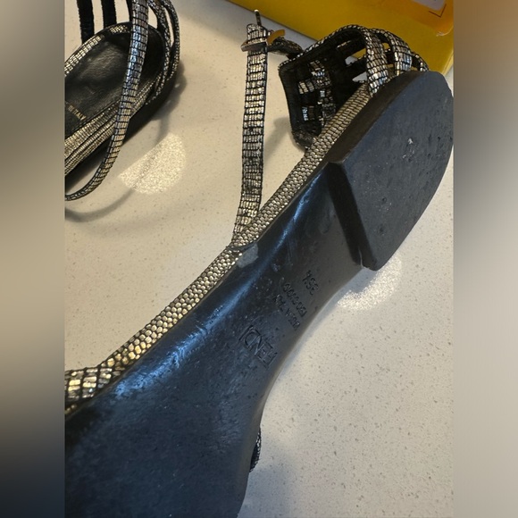 FENDI black metallic leather flat sandals size 36.5 - Picture 9 of 9
